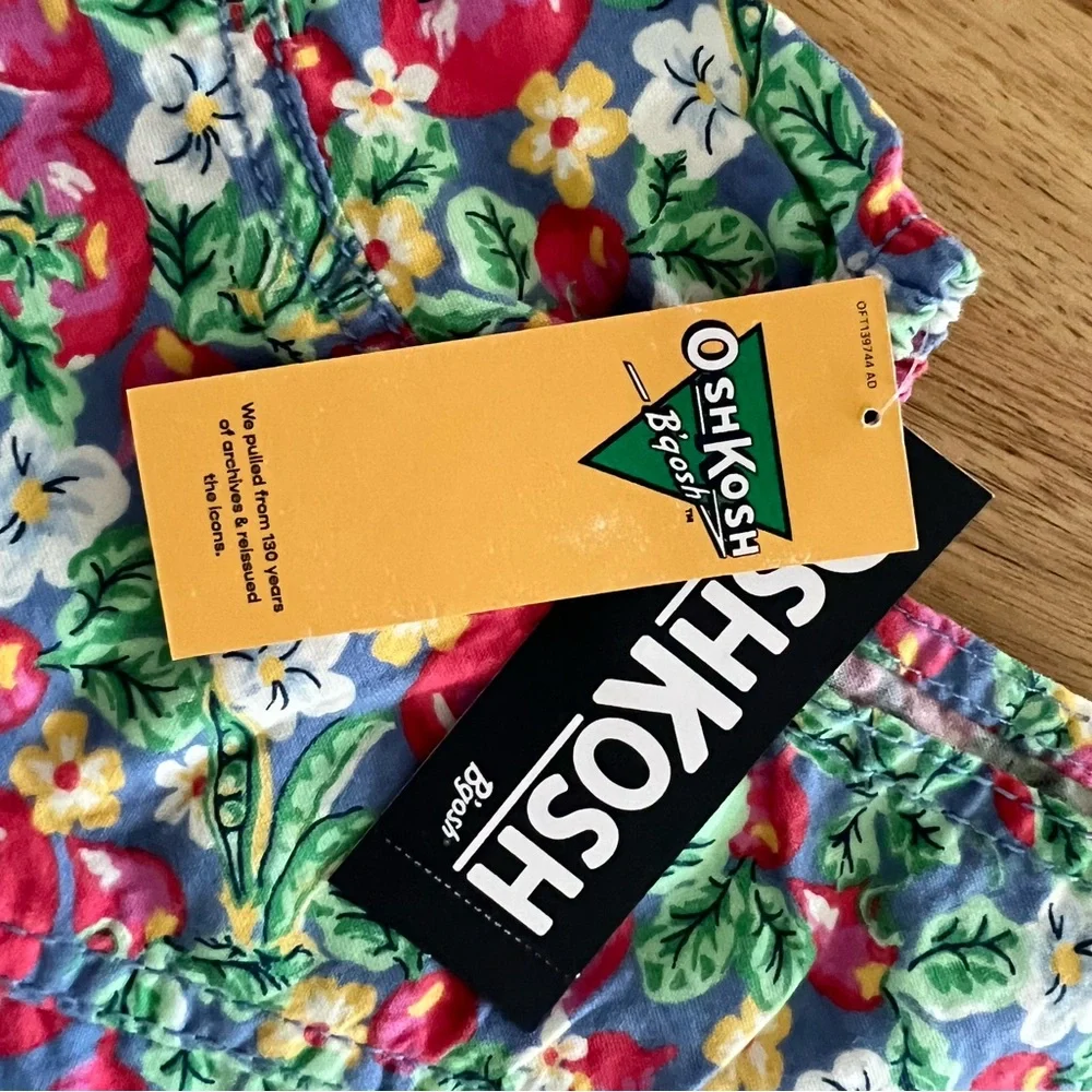 OshKosh B'gosh Floral Tomato Print Kids Overalls - Red, Green, Yellow, Blue